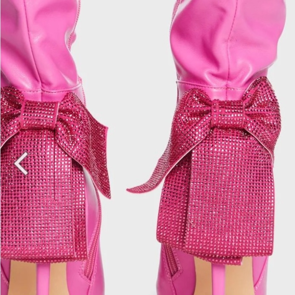 Dolls Kill Barbie Pink Stilettos Boots 9 W/ Big Rhine… Gem